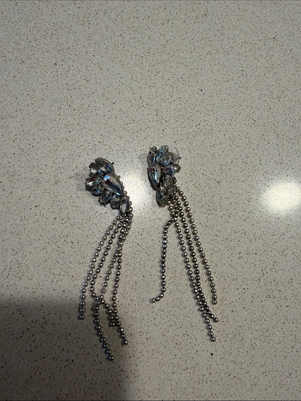 Lane Bryant Silver Crystal Teardrop Tassel Earrings